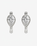 Mostly Fine Pia upside down bezel pear cut moissanite huggies in silver