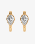 Mostly Fine Pia upside down bezel pear cut moissanite huggies in 18K vermeil