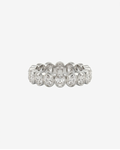 Mostly Fine Rome eternity ring band with oval moissanites in silver on a white background