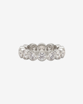 Mostly Fine Sable 4mm round moissanite eternity band ring in silver on white background